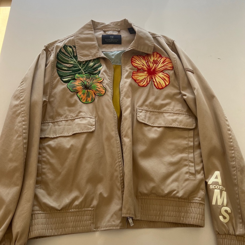 SCOTCH & SODA BEIGE FLORAL EMBROIDERED COTTON MEN'S JACKET 